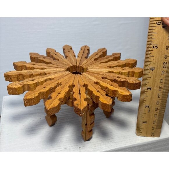 Wooden Clothes Pin Table Doll Furniture Handmade Star Shaped 6.5" Unique - Picture 7 of 7